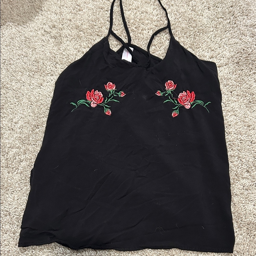 Floral Embroidered Black  Top
